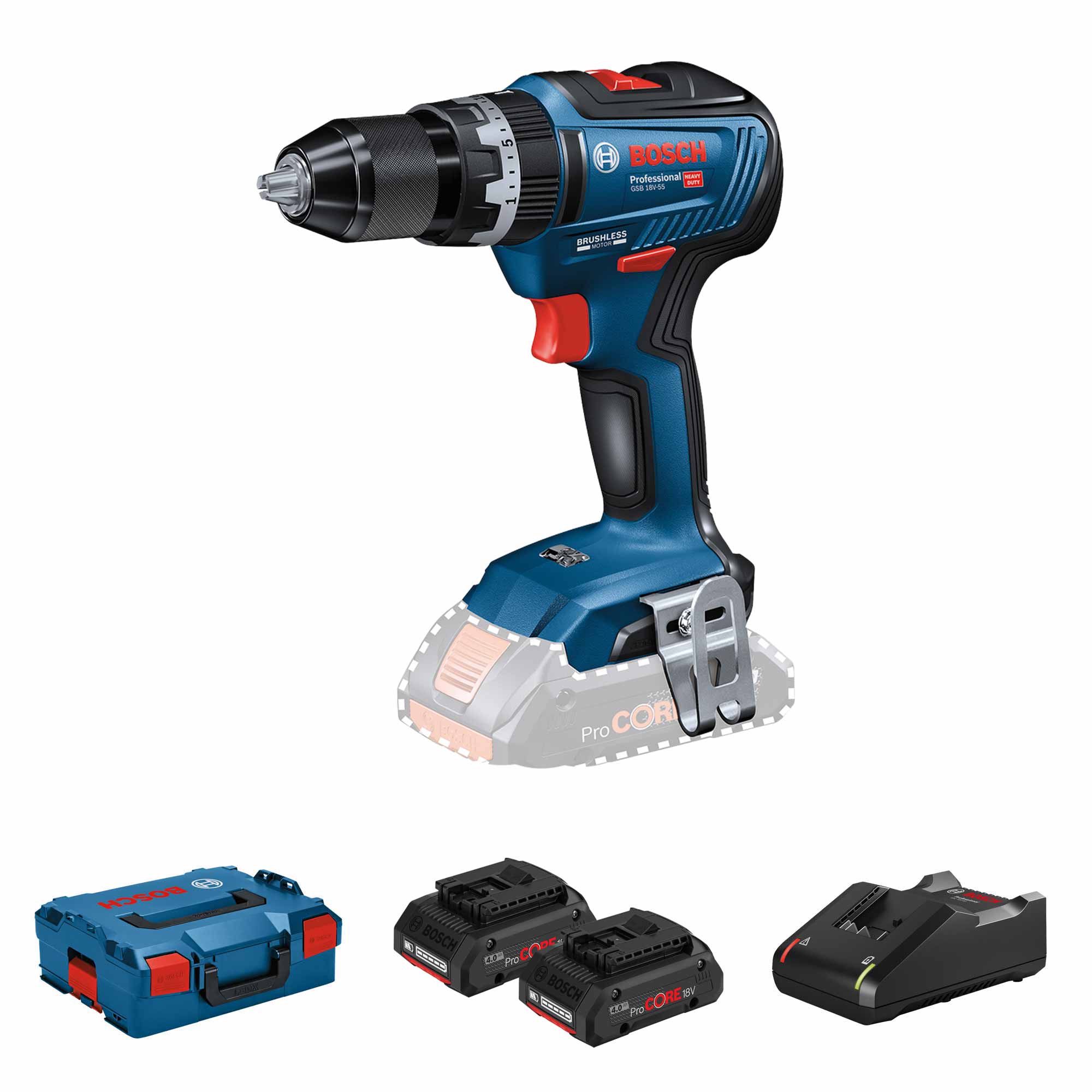 Trapano Avvitatore Bosch GSB 18V-55 4Ah ProCORE